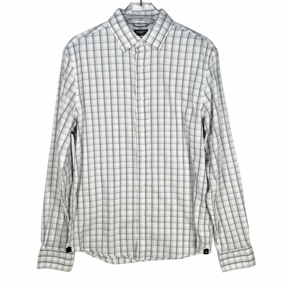Faherty Reserve Men's Small The Movement™ Shirt Spread Winter Roads Plaid Gray